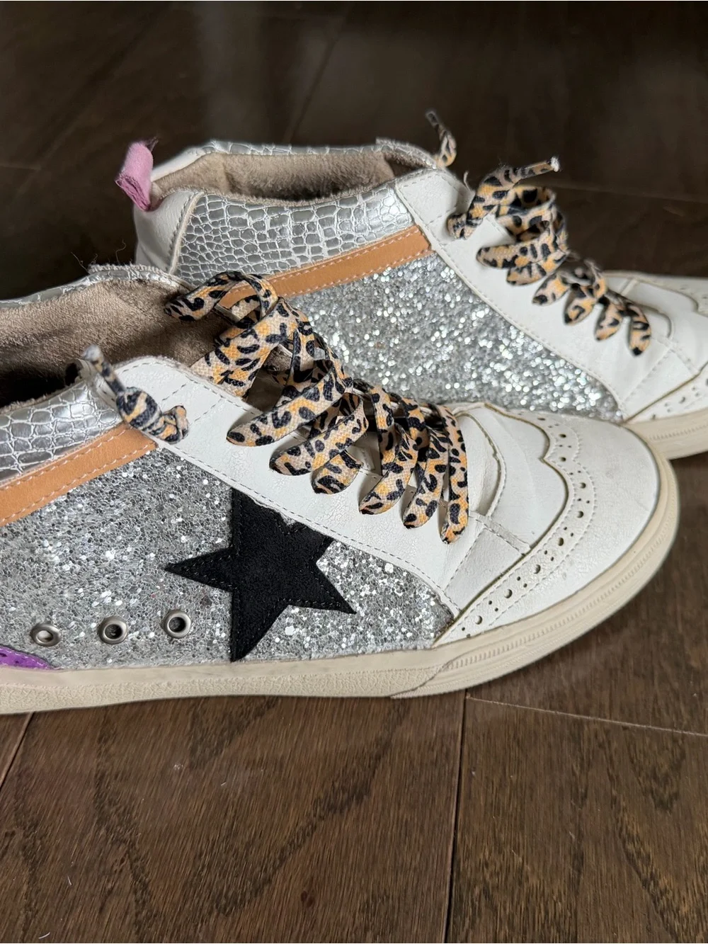 Silver Glitter High-Top Sneakers with Star Accent - Picture 3 of 5